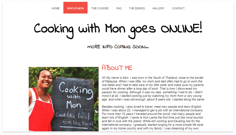 Site internet de cours de cuisine cookingwithmon